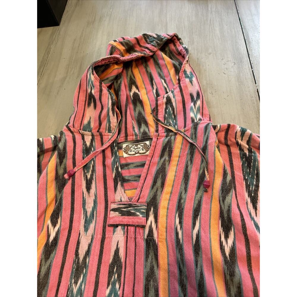 Vtg Angelique Pink Orange Green Southwest Print Hoodie Pullover Boho Free Size - Picture 6 of 12
